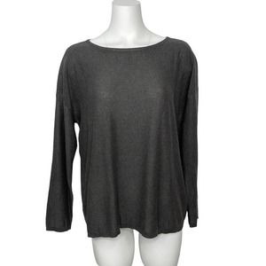 Eileen Fisher Round Neck Tencel Merino Wool Sweater Grey Large L